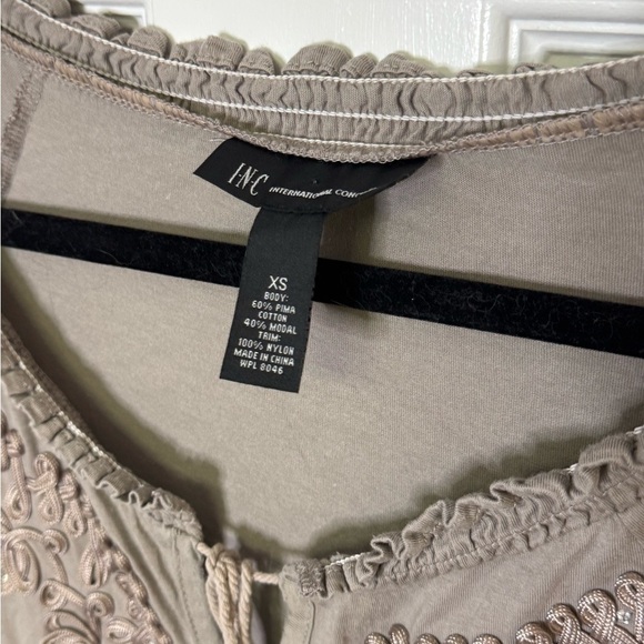 INC International Concepts Cream Ruffled Puff Sleeve Top - Picture 6 of 7